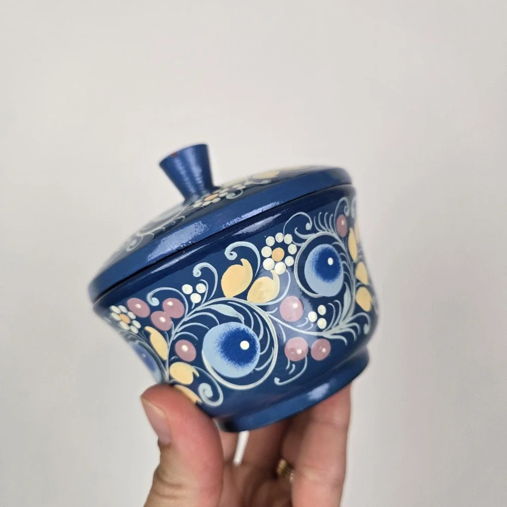 Floral Painted Russian Trinket Box Storage Box With A Lid